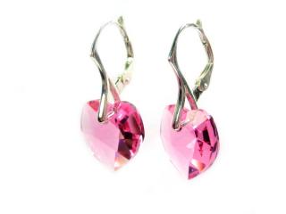  18mm srdce Light Rose Swarovski - stříbrné náušnice