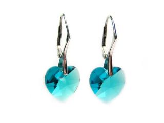  14mm srdíčka Blue Zirkon Swarovski - náušnice stříbrné