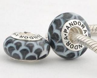    Pandora styl Murano 9x14mm Black a White