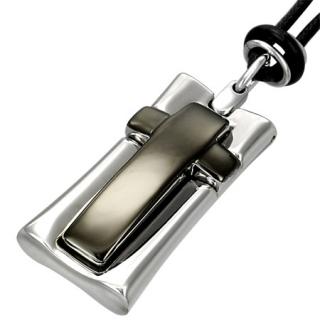 Přívěsek chirurgická ocel 31x14mm na voskované šňůrce