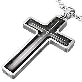 Přívěsek chirurgická ocel 40x26mm černý kříž