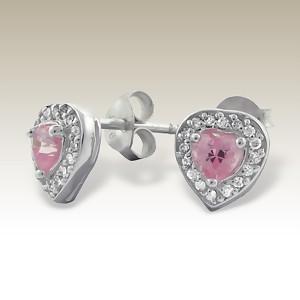  Stříbrné náušnice 10mm srdíčka Rose se zirkony