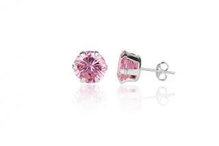 Stříbrné náušnice 8mm zirkony Light Rose na puzetu
