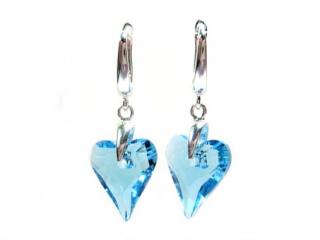   17mm  srdíčka Aquamarine Swarovski - náušnice stříbrné