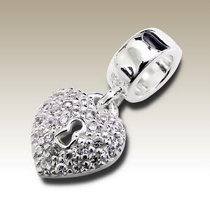 Pandora styl korálek 10mm visací srdíčko 