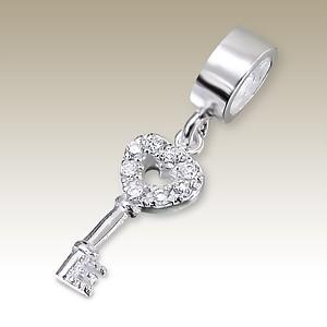 Pandora styl korálek 15x8mm visací klíček se zirkony