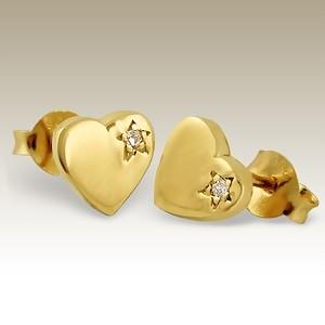  7mm srdíčka Gold se zirkonem Clear
