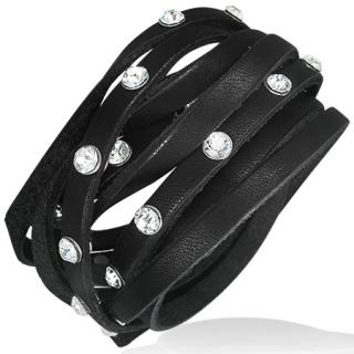  Kožený náramek 20cm s krystaly