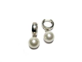      10mm perly Swarovski White náušnice kroužky rhodiované