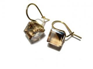 8mm kostky Golden Shadow Swarovski náušnice Gold Plated 24k