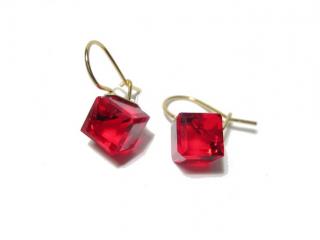  8mm kostky Light Siam Swarovski náušnice Gold Plated 24k