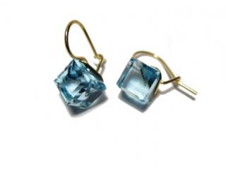 8mm kostky Aquamarine Swarovski náušnice Gold Plated 24k
