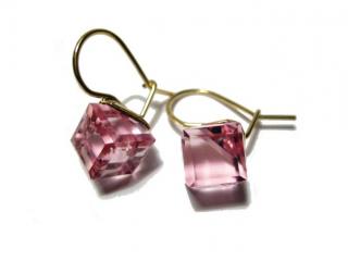 8mm kostky Light Rose Swarovski náušnice Gold Plated 24k