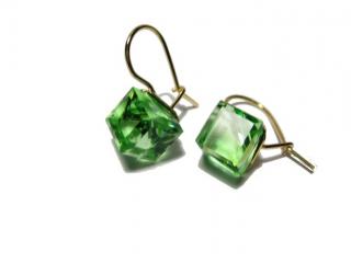 8mm kostky Peridot Swarovski náušnice Gold Plated 24k