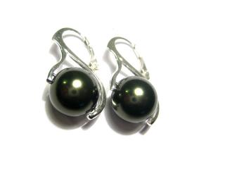 Náušnice s perlou Swarovski Dark Green 12mm