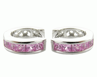    Stříbrné náušnice kruhy se zirkony Pink 14x4mm