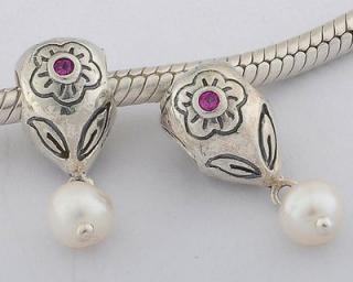 Pandora styl stříbrný korálek visací s perlou a zirkonem Fuchsia