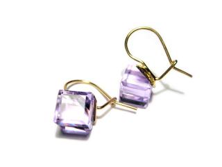    8mm kostky Violet Swarovski náušnice Gold 