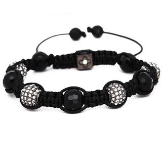 Náramek Shamballa Black s krystaly Clear