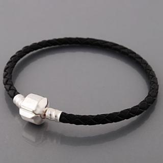 Náramek styl Pandora 17cm - černá kůže