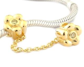 Stopery Gold Plated šroubovací s řetízkem - zirkony Clear 