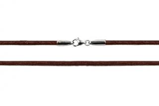 Kůže na krk 80cm, síla 2mm, hnědá, stříbro Ag 925