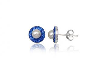 Náušnice  9mm Blue s perlou Swarovski 5mm