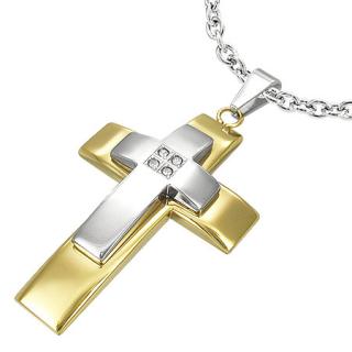  Kříž 45x30mm Gold a Silver se zirkony 