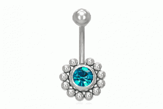 Piercing z chirurgické oceli kytka - krystaly Aquamarine