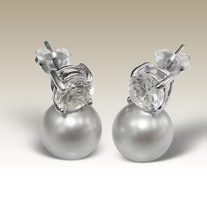 Náušnice 10mm perly Grey zirkon Clear