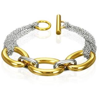 Náramek z chirurgické oceli 18cm - zlato-stříbrný