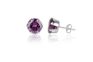 Náušnice  8mm - náušnice se zirkony  Amethyst na puzetu